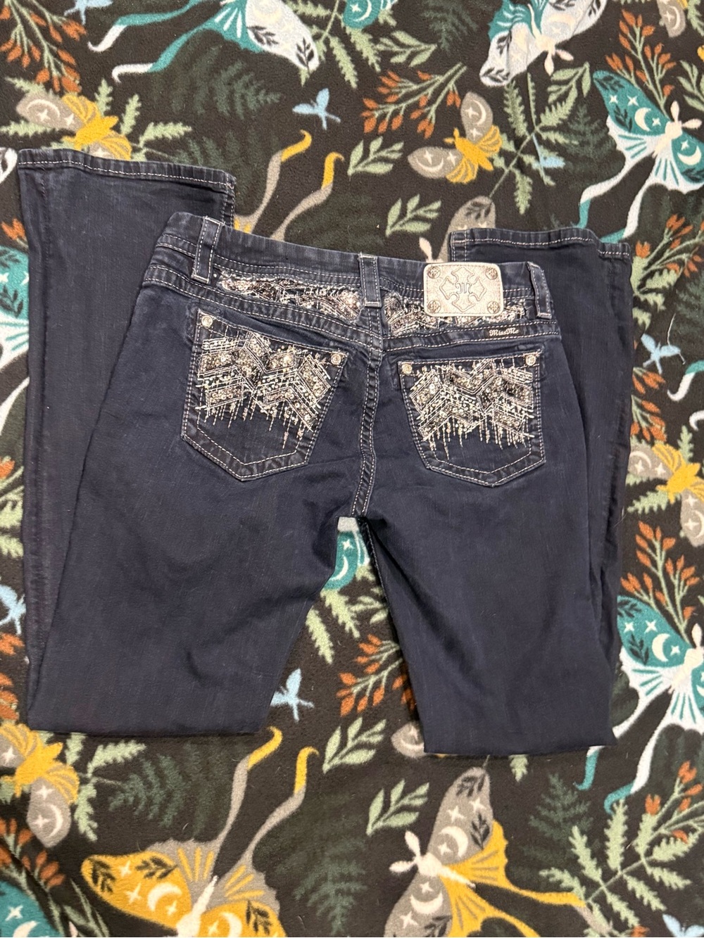 Miss Me Mid Rise Easy Boot Jeans Dark Wash Embellished Stretch Women’s Size 29